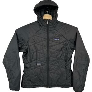 Women's Black Patagonia Full Zip Hooded Nano Primaloft Puffer Jacket Size Large